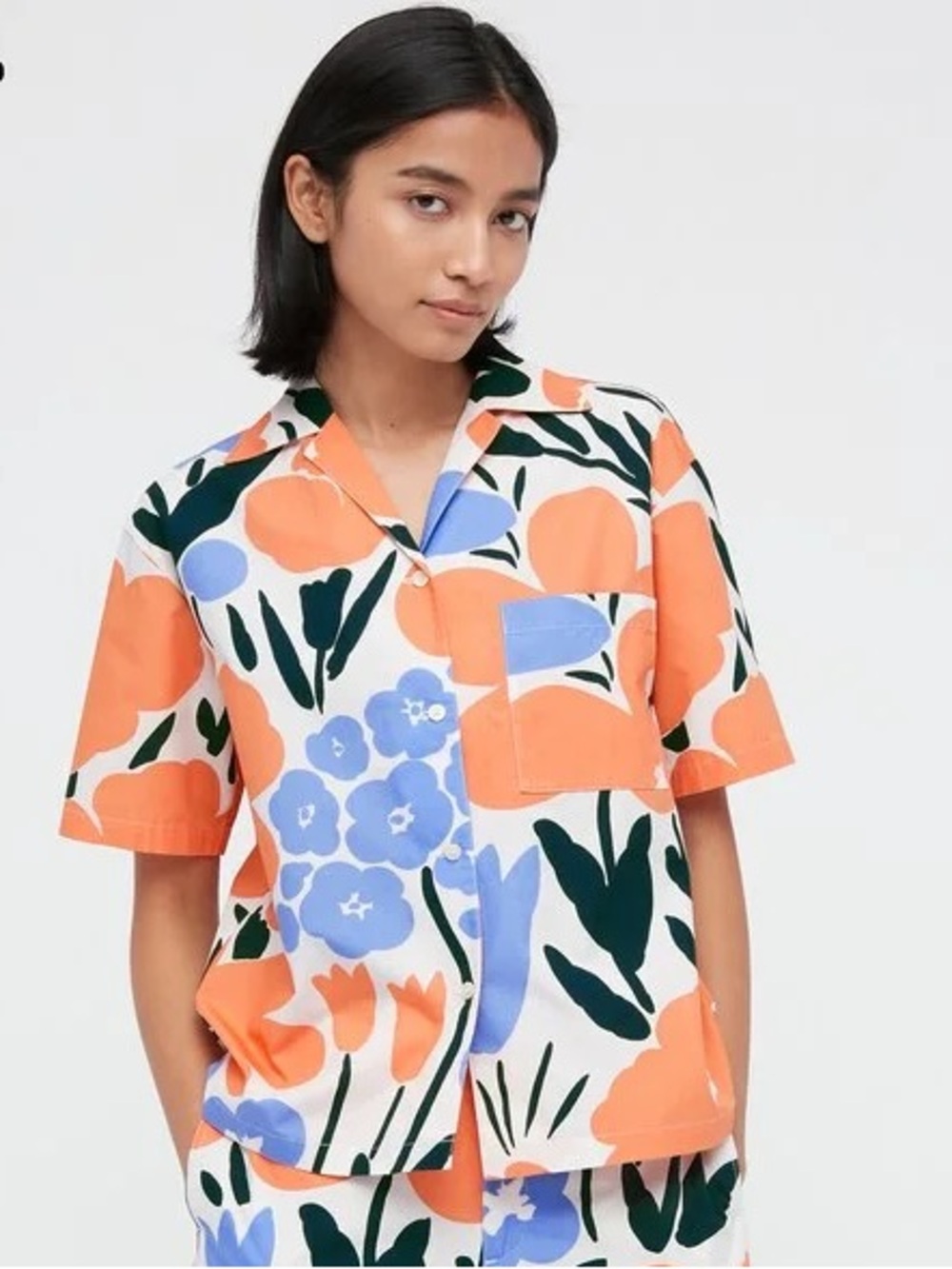MARIMEKKO + Uniqlo Cotton Open Collar Short-sleeve Boxy Shirt Size L